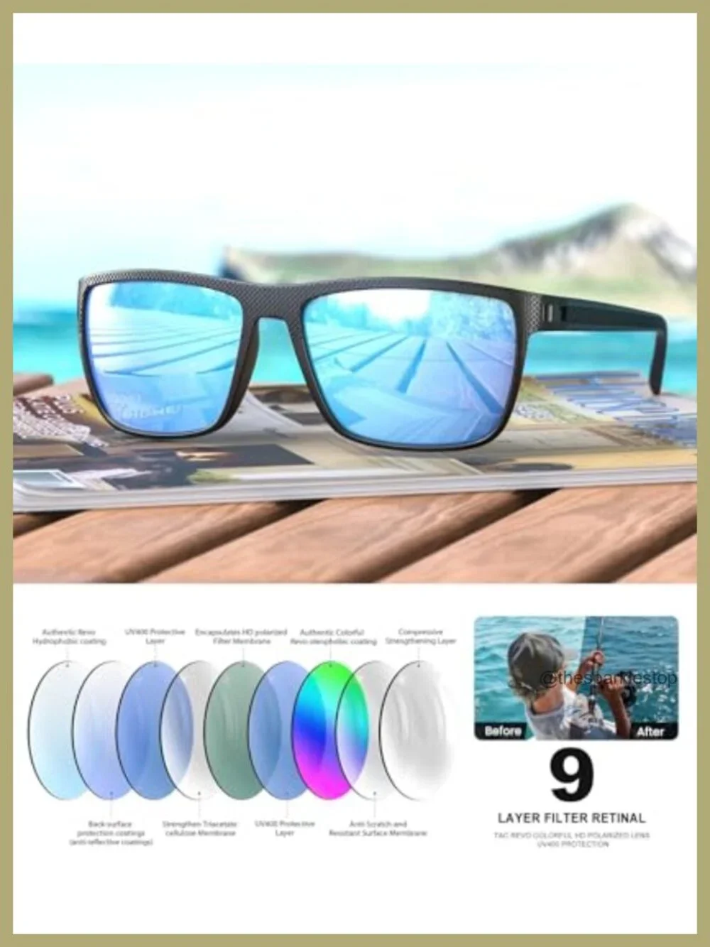 Polarized Square Sunglasses UV Protection Fishing Driving